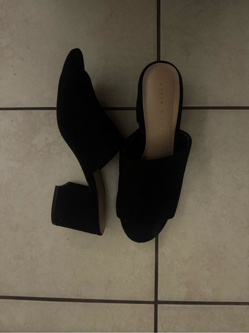 Kelly & Katie Black Suede Block Heel Mules